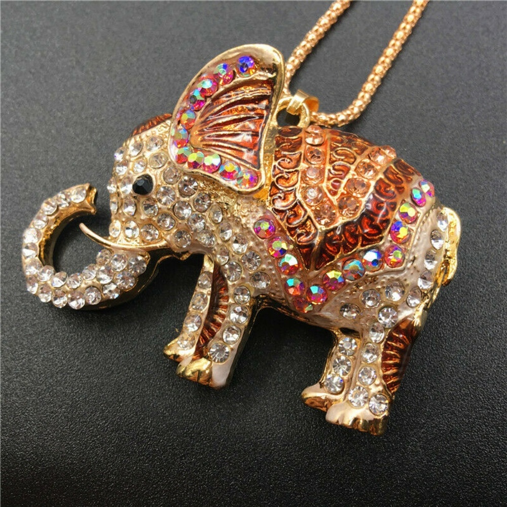 Rhinestone & Enamel Elephant Pendant NWT - Picture 2 of 4